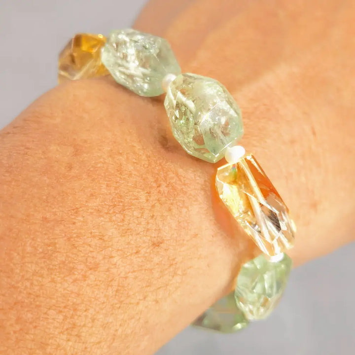 ?FResh Rocks’ 7’’ Bracelet - Prasiolite (green Amethyst) Citrine Pearls Anti-tarnish Sterling