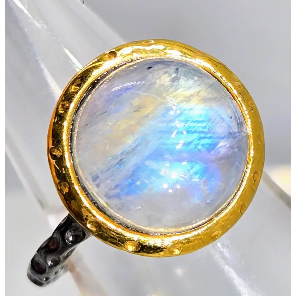 ?GAzing Ball’ Sz 8.5 Ring - Moonstone Black Sterling 18k Gold