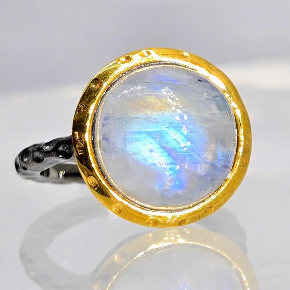 ?GAzing Ball’ Sz 8.5 Ring - Moonstone Black Sterling 18k Gold