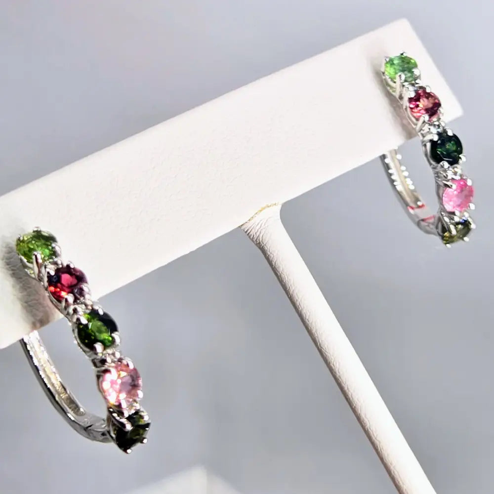 ?GEm Berries’ 1’’ Hoop Earrings - Tourmaline Zircon Anti-tarnish Sterling