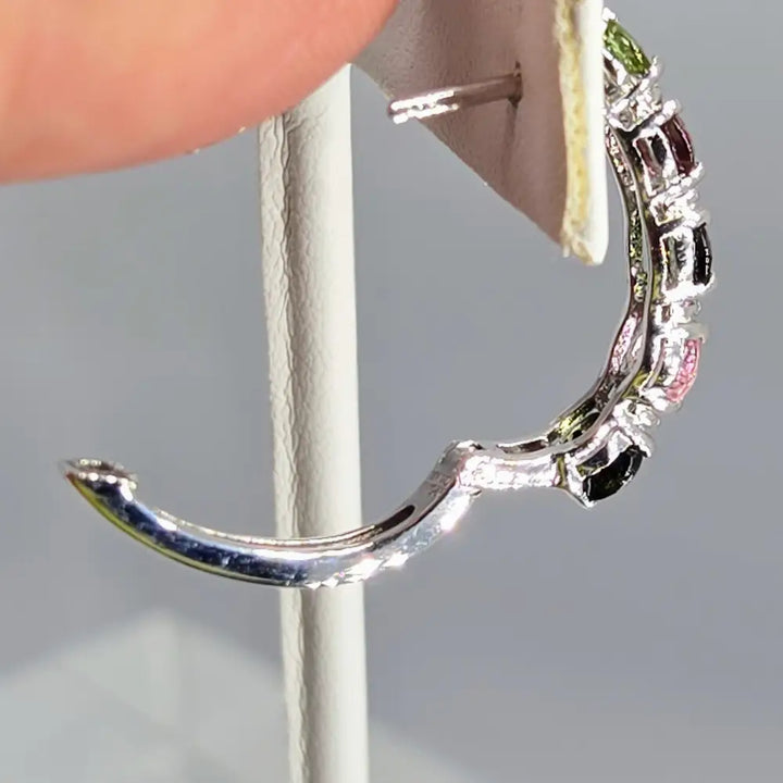 ?GEm Berries’ 1’’ Hoop Earrings - Tourmaline Zircon Anti-tarnish Sterling