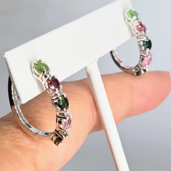 ?GEm Berries’ 1’’ Hoop Earrings - Tourmaline Zircon Anti-tarnish Sterling