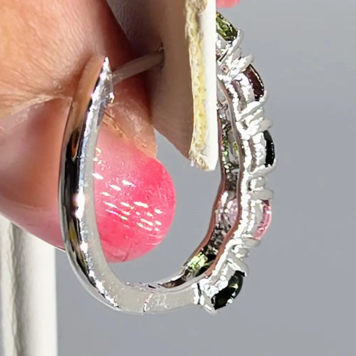 ?GEm Berries’ 1’’ Hoop Earrings - Tourmaline Zircon Anti-tarnish Sterling