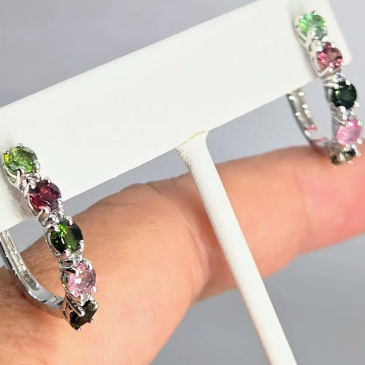 ?GEm Berries’ 1’’ Hoop Earrings - Tourmaline Zircon Anti-tarnish Sterling
