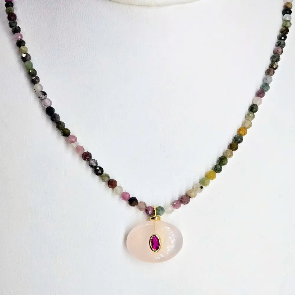 ?GEm-berry Candy Necklace #31’’ 16’’ - 18’’ Pendant - Rose Quartz Ruby Tourmaline Sterling