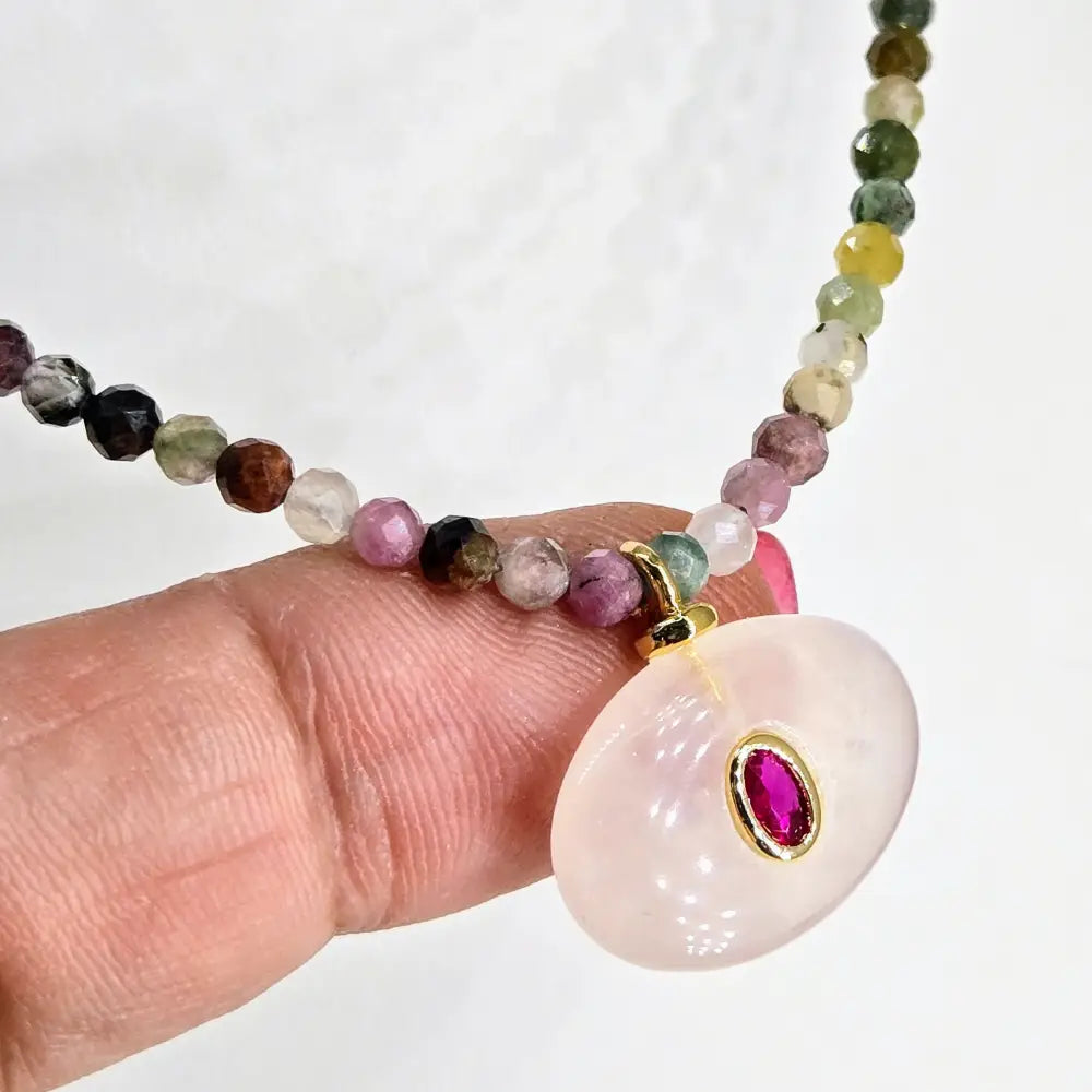 ?GEm-berry Candy Necklace #31’’ 16’’ - 18’’ Pendant - Rose Quartz Ruby Tourmaline Sterling