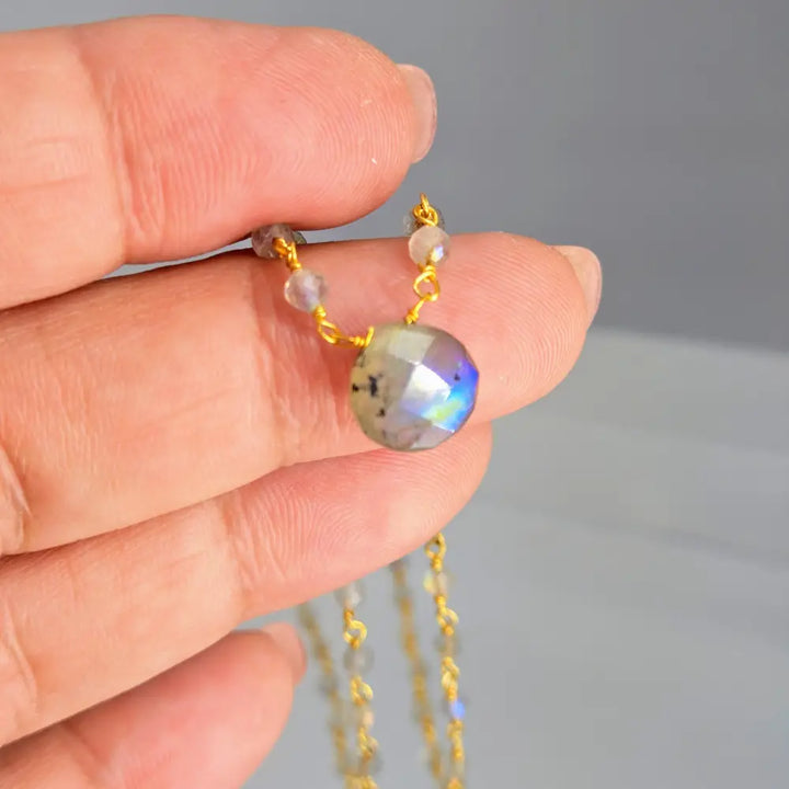 ?GEm Candies’ 16’’ - 18’’ Necklaces - Labradorite Amethyst or Garnet Gold-plated Brass - Necklace