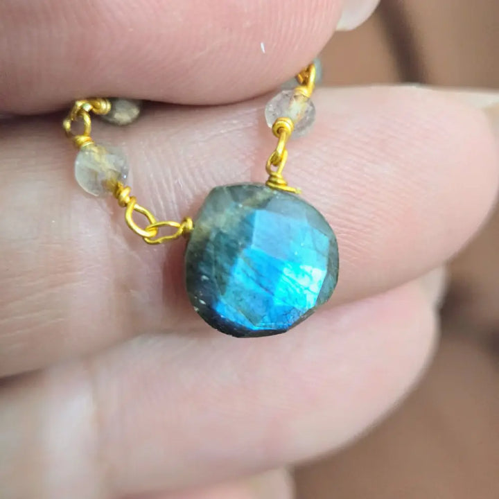 ?GEm Candies’ 16’’ - 18’’ Necklaces - Labradorite Amethyst or Garnet Gold-plated Brass - Necklace