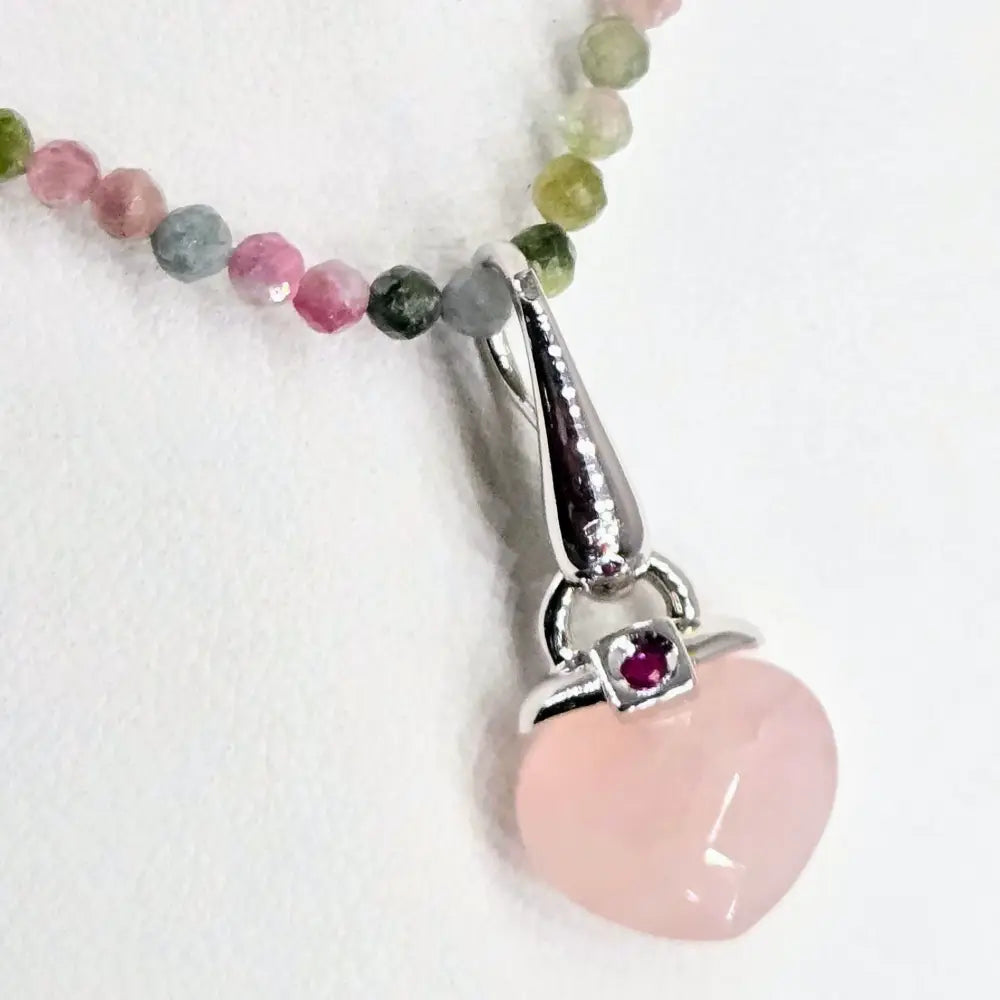 ?GEm Candy Drop’ 16’’ - 18’’ Pendant Necklace - Rose Quartz Ruby Tourmaline Sterling