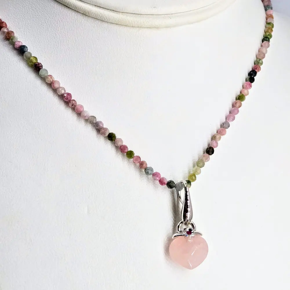 ?GEm Candy Drop’ 16’’ - 18’’ Pendant Necklace - Rose Quartz Ruby Tourmaline Sterling