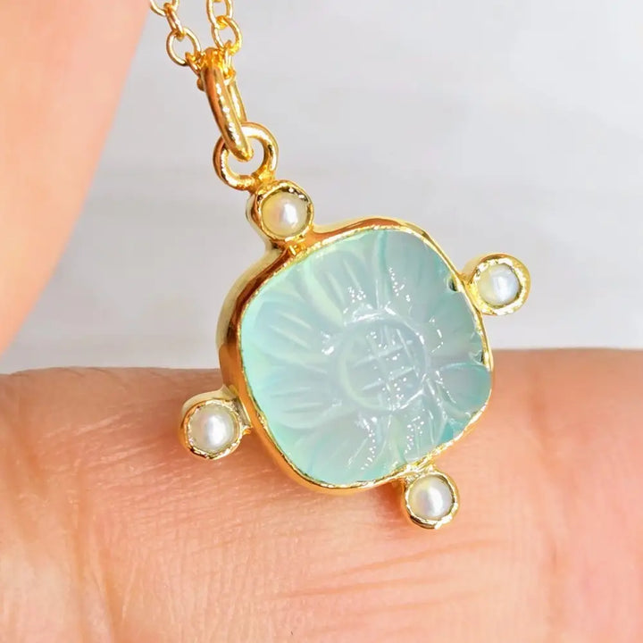 ?GEm Candy Flower’ Pendant Necklace - your Choice of Gems Petit Pearls 18k Gold Sterling