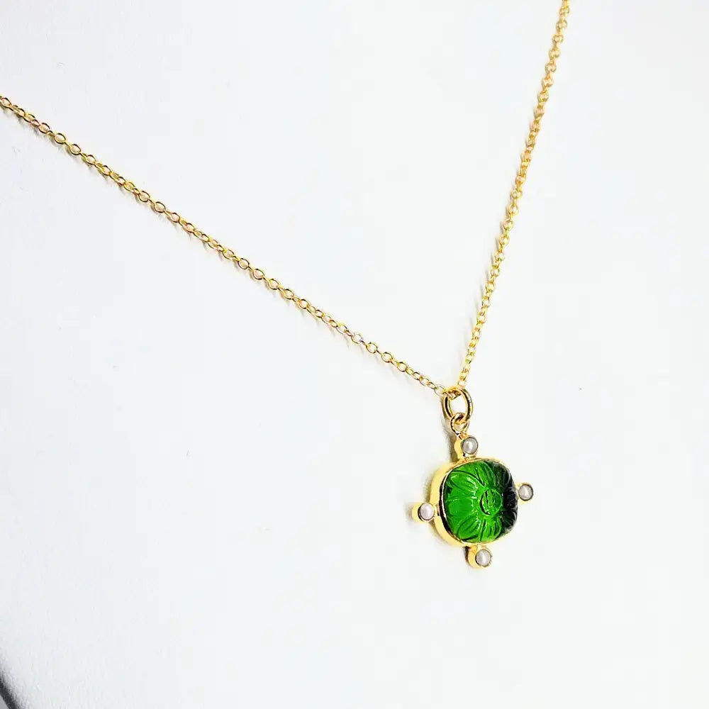 ?GEm Candy Flower’ Pendant Necklace - your Choice of Gems Petit Pearls 18k Gold Sterling