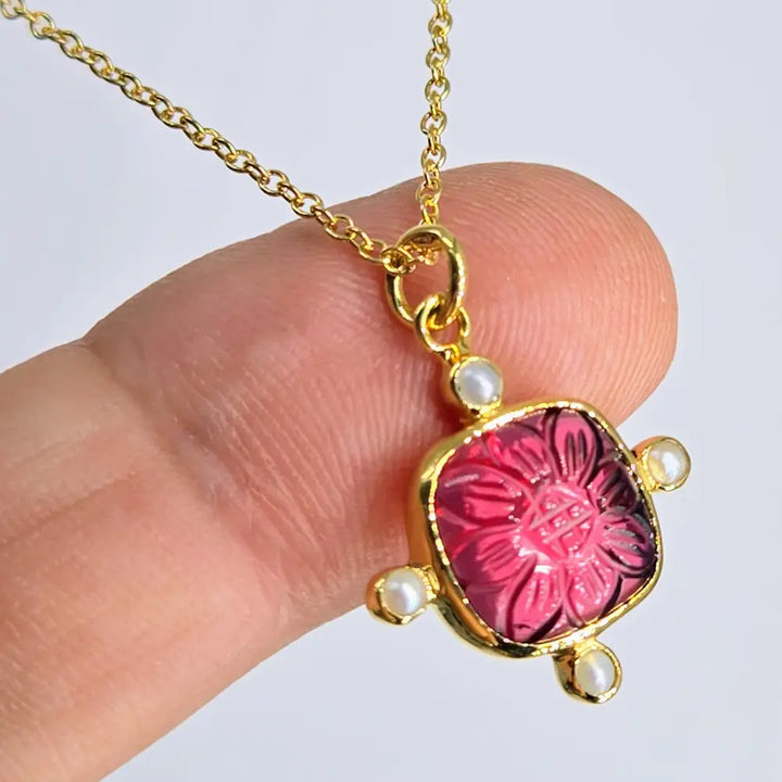 ?GEm Candy Flower’ Pendant Necklace - your Choice of Gems Petit Pearls 18k Gold Sterling