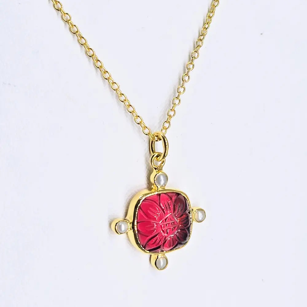 ?GEm Candy Flower’ Pendant Necklace - your Choice of Gems Petit Pearls 18k Gold Sterling