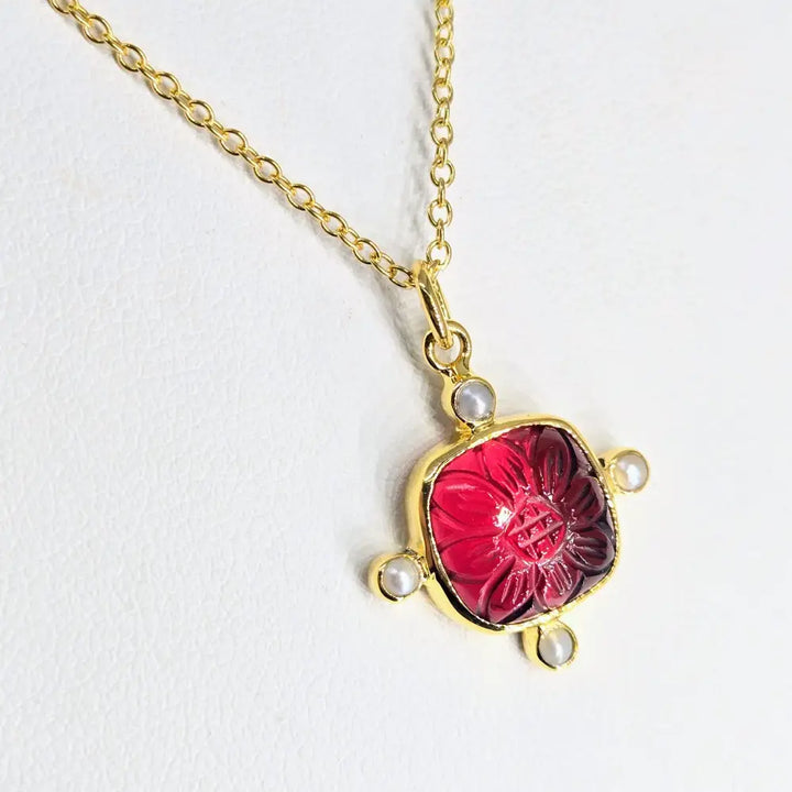 ?GEm Candy Flower’ Pendant Necklace - your Choice of Gems Petit Pearls 18k Gold Sterling