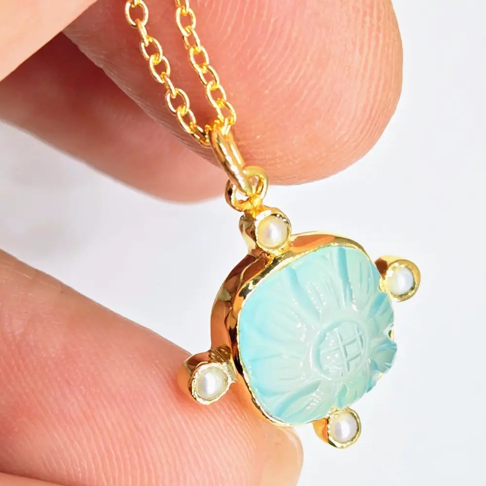?GEm Candy Flower’ Pendant Necklace - your Choice of Gems Petit Pearls 18k Gold Sterling