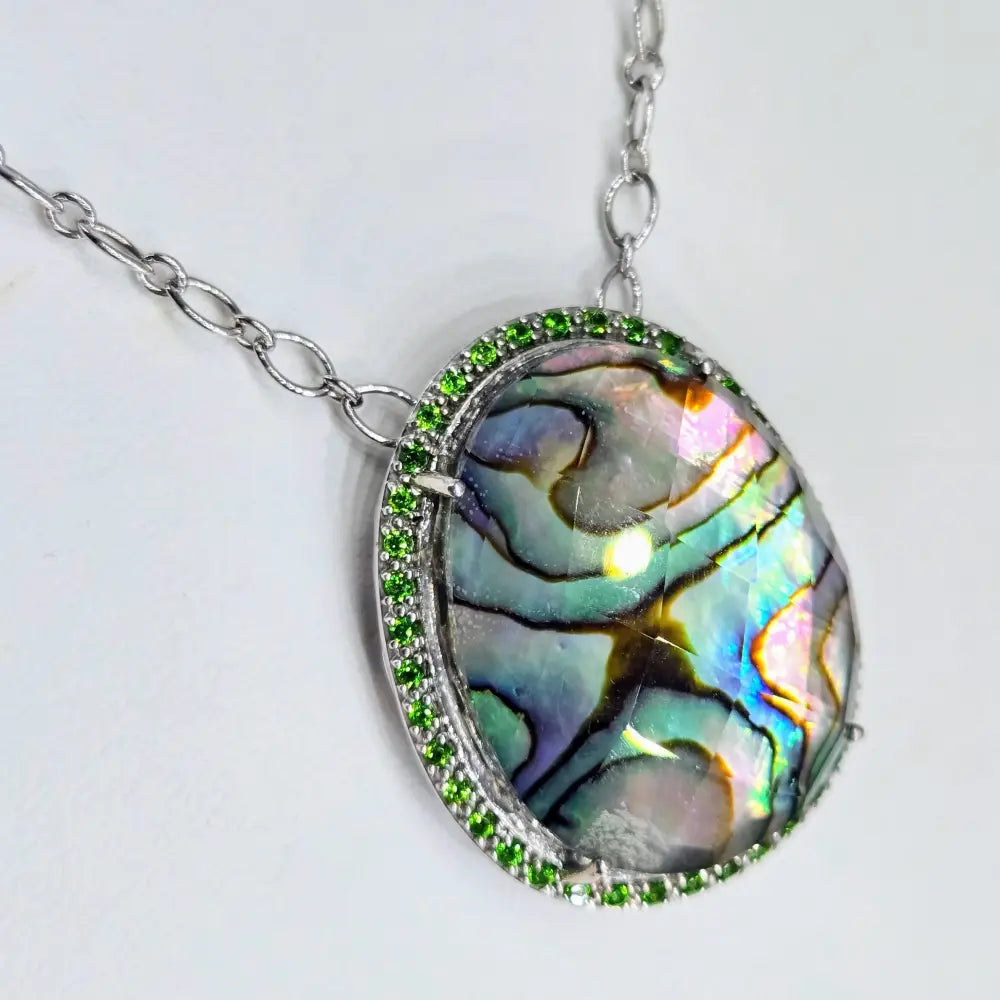 ?GIrl Paua!’ Pendant Necklace - Paua Shell Quartz Chrome Diopside Anti-tarnish Sterling