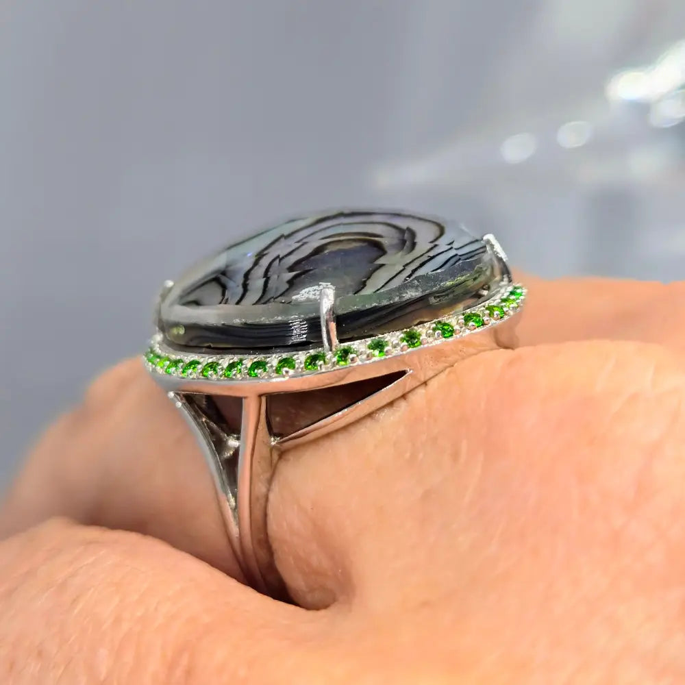 ?GIrl Paua!’ Sz 8 Ring - Paua Shell Quartz Chrome Diopside Anti-tarnish Sterling
