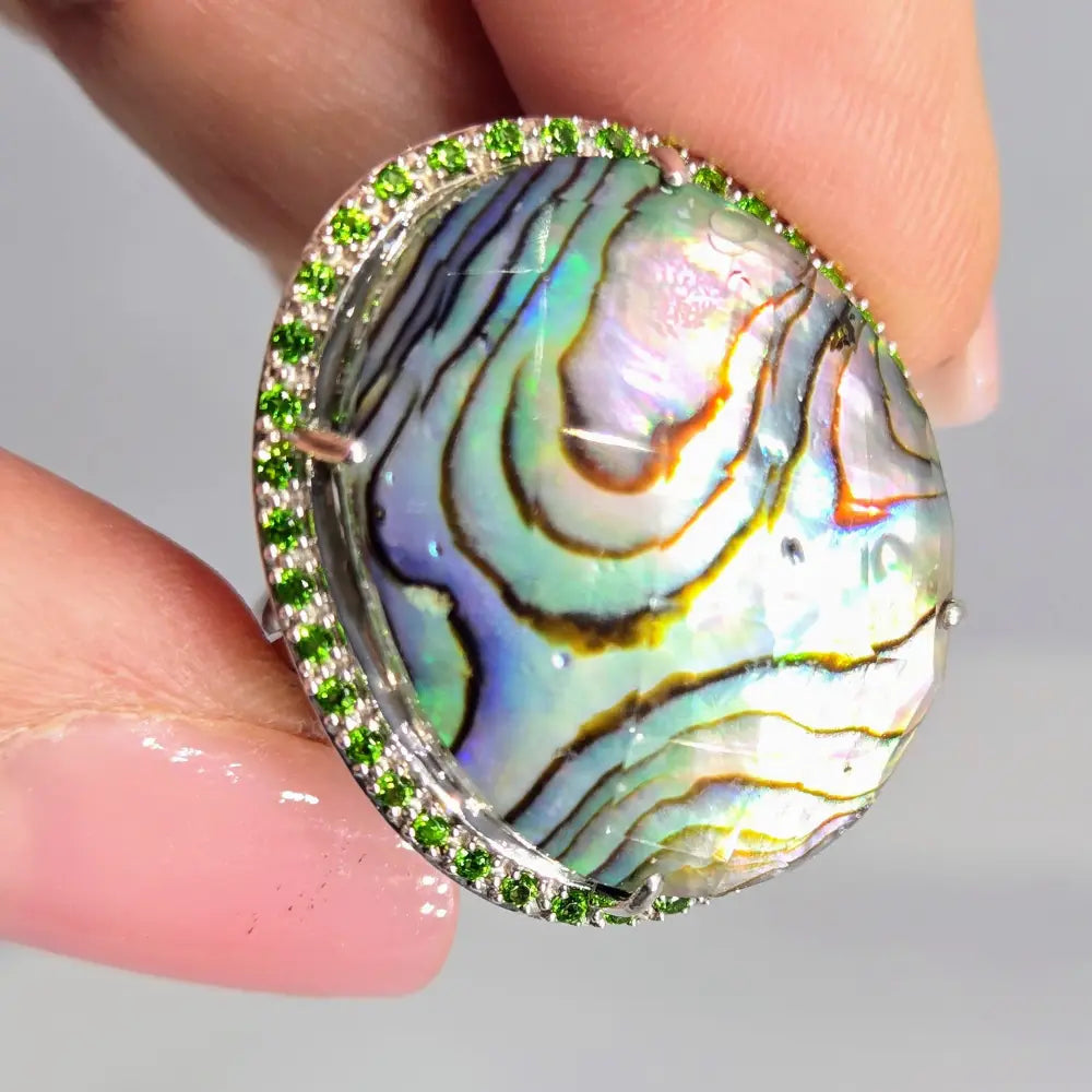 ?GIrl Paua!’ Sz 8 Ring - Paua Shell Quartz Chrome Diopside Anti-tarnish Sterling