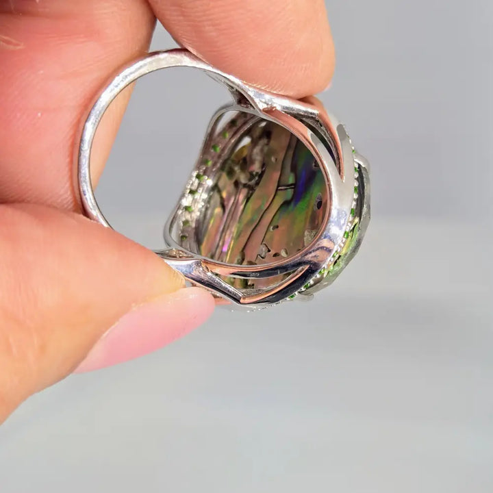 ?GIrl Paua!’ Sz 8 Ring - Paua Shell Quartz Chrome Diopside Anti-tarnish Sterling