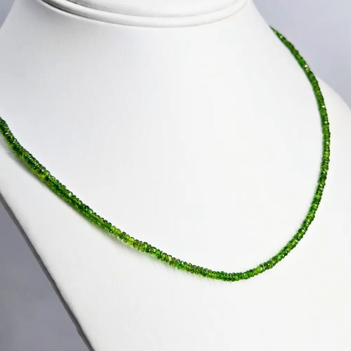 ?GOddess in Green Gem Strand’ 18’’ to 20’’ Necklace - Chrome Diopside Sterling
