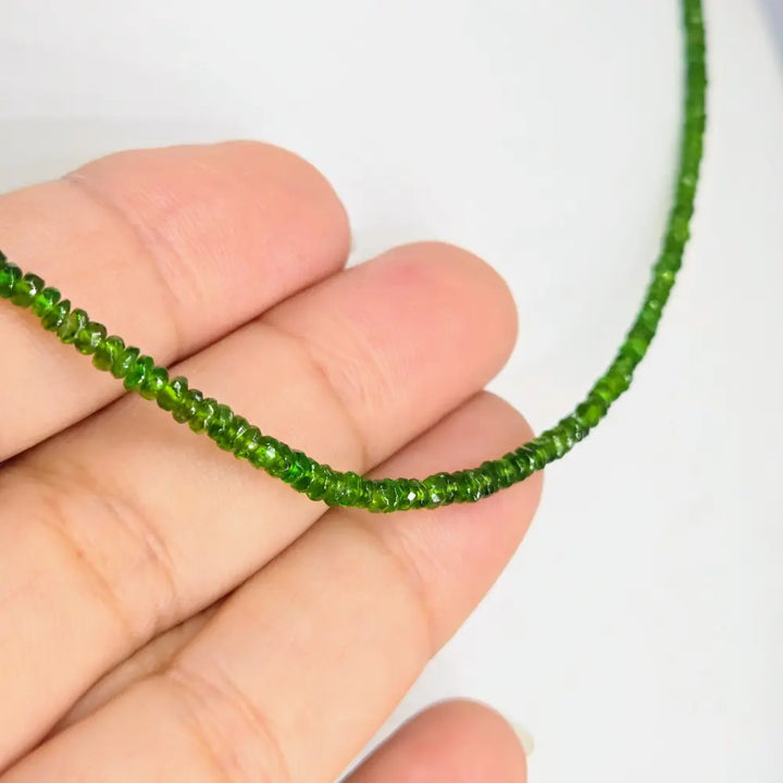 ?GOddess in Green Gem Strand’ 18’’ to 20’’ Necklace - Chrome Diopside Sterling
