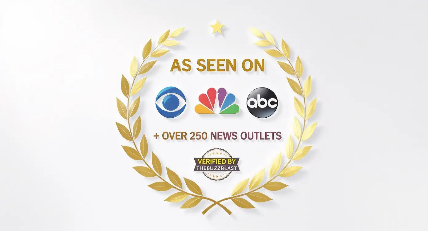 Golden laurel wreath graphic featuring logos of cbs, nbc, and abc news networks.