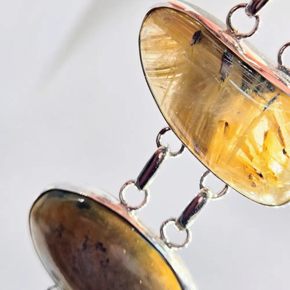 ?GOlden Sands’ 7’’ - 8’’ Bracelet - Prasiolite Druzy Rutilated Quartz Ocean Jasper Anti-tarnish Sterling