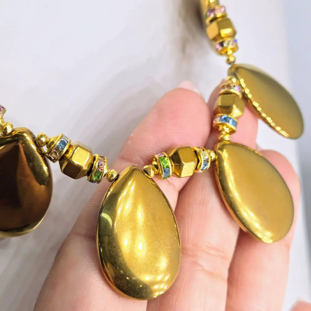 ?GOldie’ 18’’ - 20’’ Necklace - Gold Titanium Agate Swarovski Crystals 18k Sterling