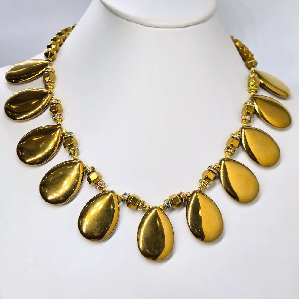 ?GOldie’ 18’’ - 20’’ Necklace - Gold Titanium Agate Swarovski Crystals 18k Sterling