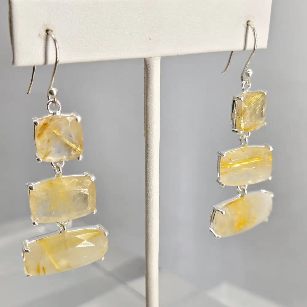 ?GOldies’ 2.25’’ Earrings - Gold Rutilated Quartz Sterling