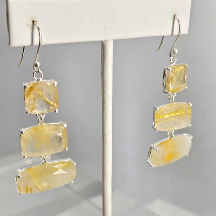 ?GOldies’ 2.25’’ Earrings - Gold Rutilated Quartz Sterling