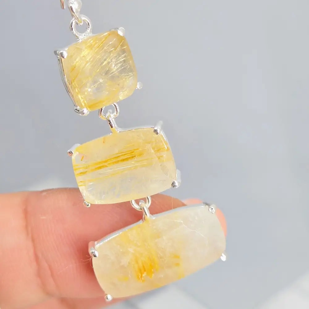 ?GOldies’ 2.25’’ Earrings - Gold Rutilated Quartz Sterling