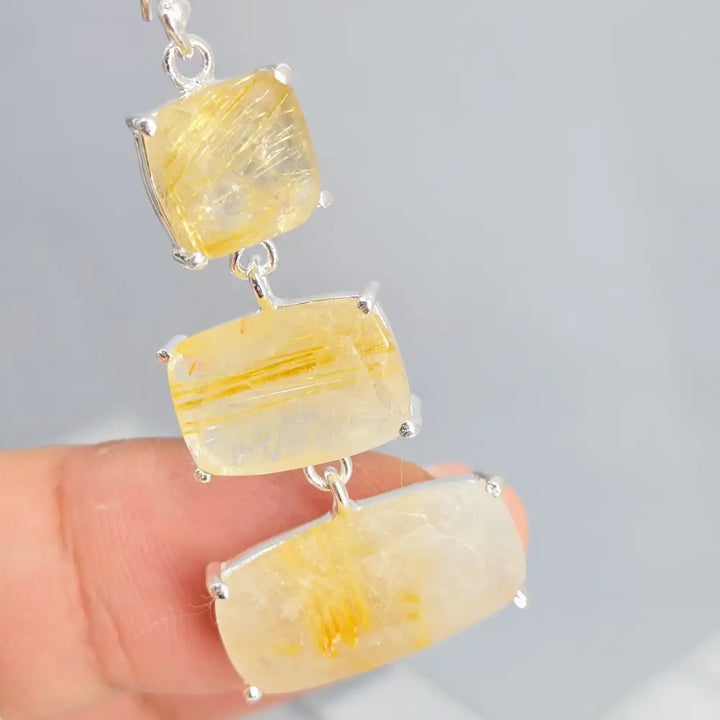?GOldies’ 2.25’’ Earrings - Gold Rutilated Quartz Sterling