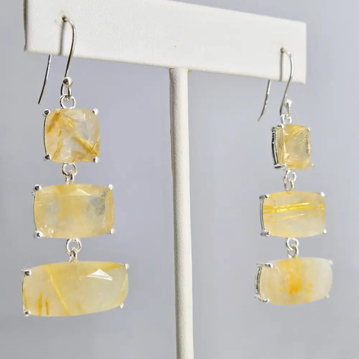 ?GOldies’ 2.25’’ Earrings - Gold Rutilated Quartz Sterling