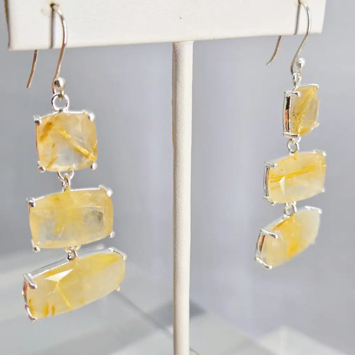 ?GOldies’ 2.25’’ Earrings - Gold Rutilated Quartz Sterling