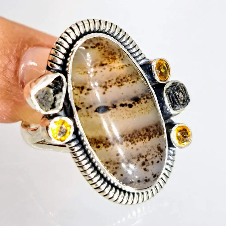 ?GOod Gravy!’ Sz 8 Ring - Agate Citrine Tourmaline Sterling