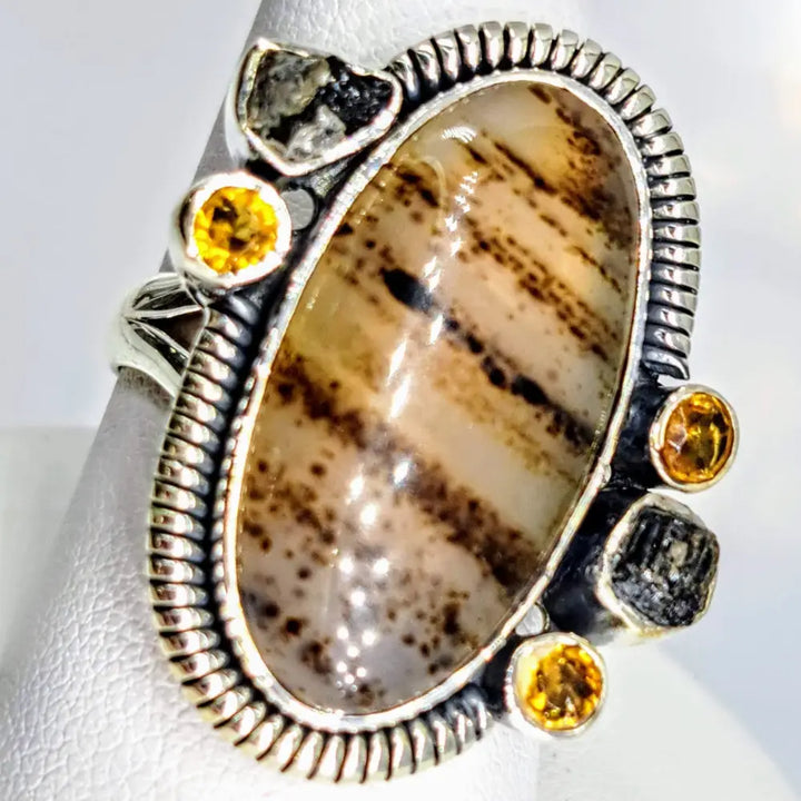 ?GOod Gravy!’ Sz 8 Ring - Agate Citrine Tourmaline Sterling