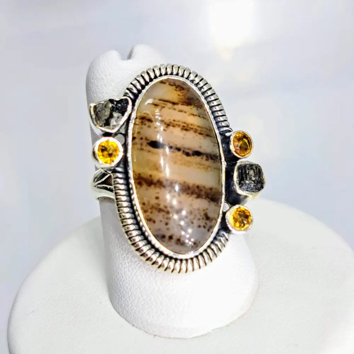 ?GOod Gravy!’ Sz 8 Ring - Agate Citrine Tourmaline Sterling