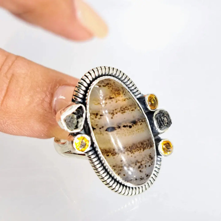 ?GOod Gravy!’ Sz 8 Ring - Agate Citrine Tourmaline Sterling