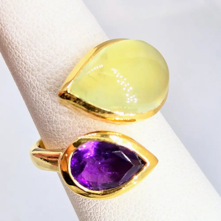 Goose & Grape Sz 7 Ring - Prehnite Amethyst 18k Gold Over Sterling