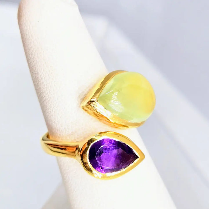Goose & Grape Sz 7 Ring - Prehnite Amethyst 18k Gold Over Sterling