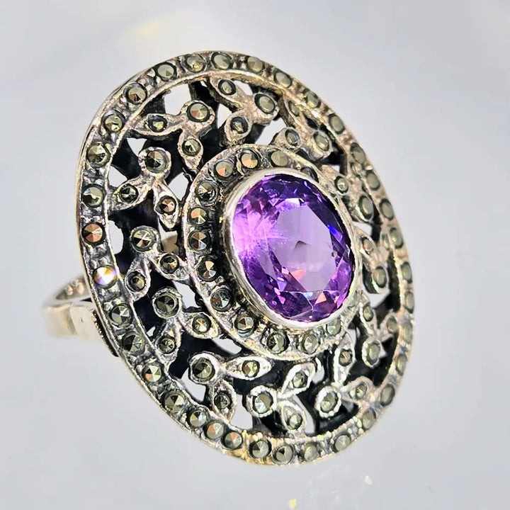 ?GRandma’s Ring’ Sz 8 Ring - Amethyst Marcasite Sterling