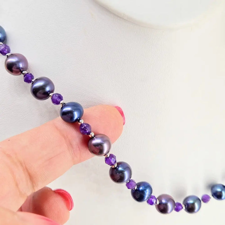 ?GRape Candy’ 16’’ - 18’’ Necklace - Amethyst Pearls Sterling