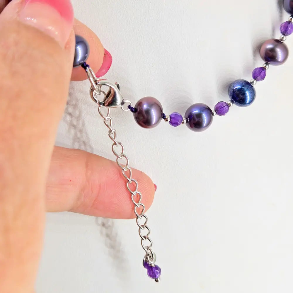 ?GRape Candy’ 16’’ - 18’’ Necklace - Amethyst Pearls Sterling