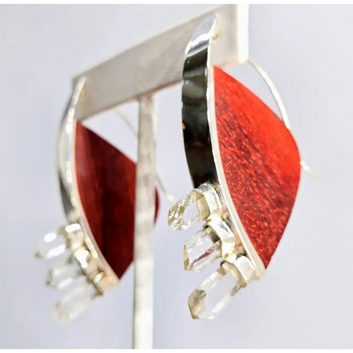 Outlet: ?Great Vibes’ 2.25’’ Earrings - Wood Cyrstals Sterling