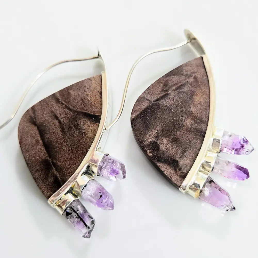 Outlet: ?Great Vibes’ 2.25’’ Earrings - Wood Cyrstals Sterling