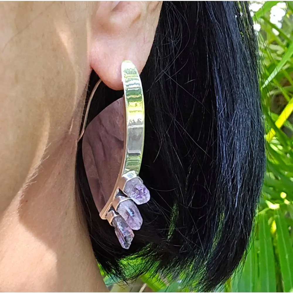 Outlet: ?Great Vibes’ 2.25’’ Earrings - Wood Cyrstals Sterling