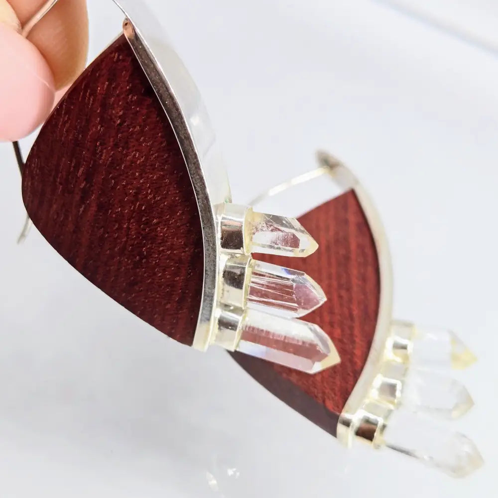 Outlet: ?Great Vibes’ 2.25’’ Earrings - Wood Cyrstals Sterling
