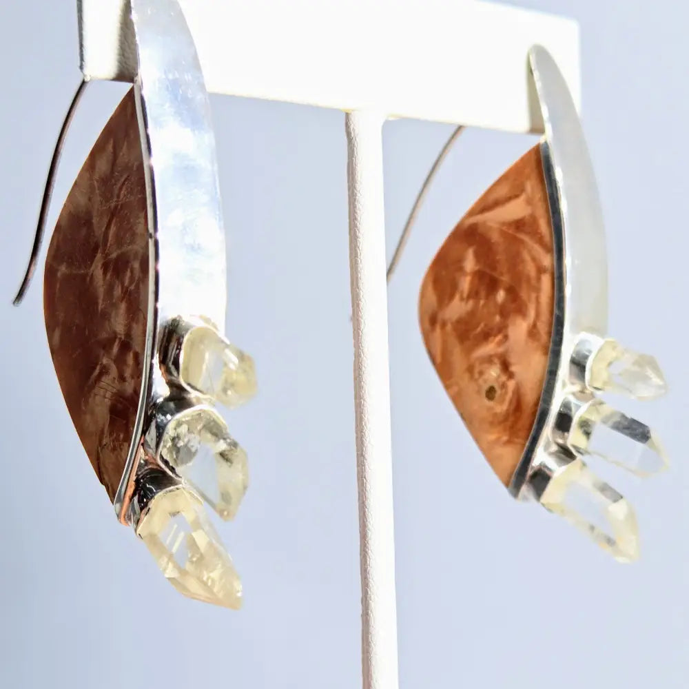 Outlet: ?Great Vibes’ 2.25’’ Earrings - Wood Cyrstals Sterling